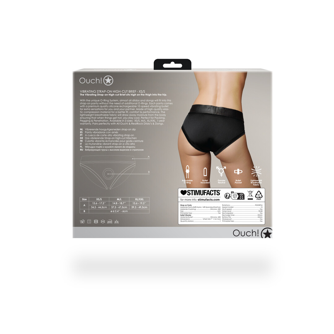 Vibrerende Strap-on Hoge Slip - XS/S - Zwart - Afbeelding 4