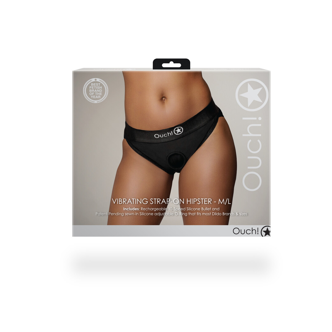 Vibrerende Strap-on Hipster - M/L - Zwart - Afbeelding 3