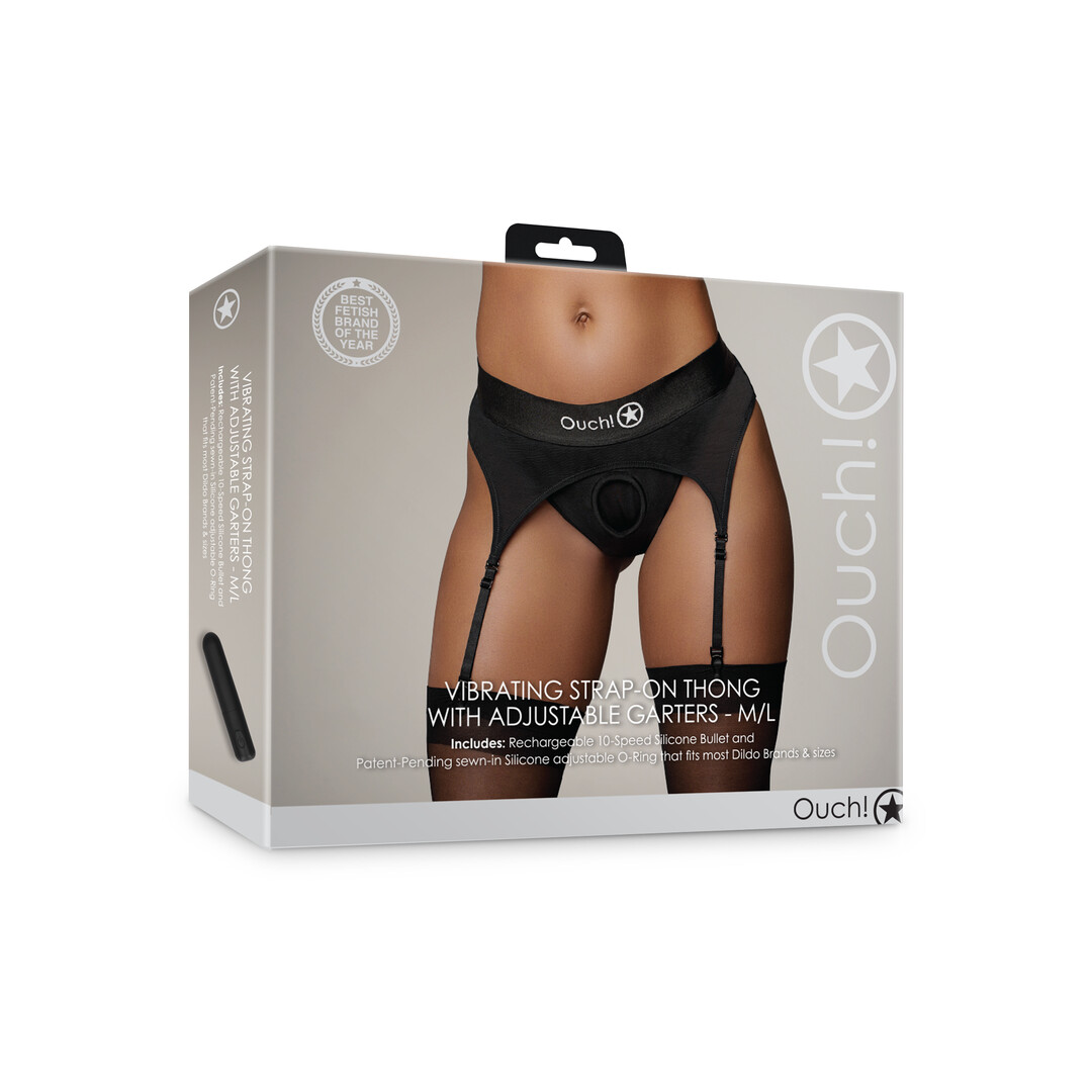 Vibrerende Strap-on Thong met Verstelbare Garter - M/L - Zwart - Afbeelding 2