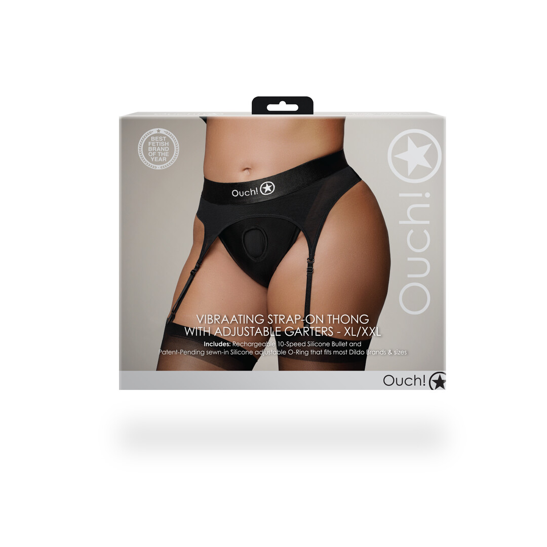 Vibrerende Strap-on Thong met Verstelbare Garters - XL/XXL - Zwart - Afbeelding 3