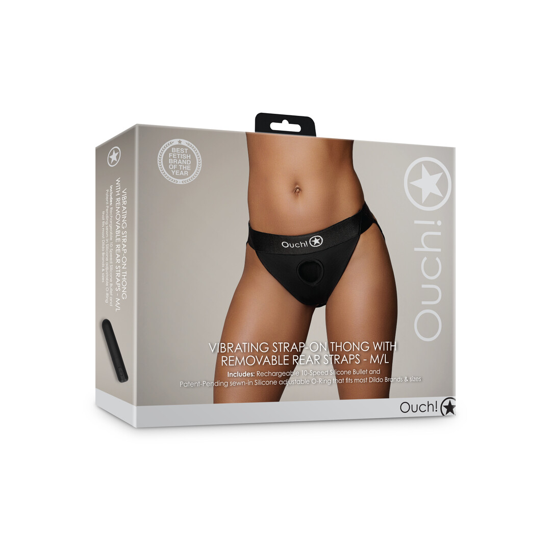 Vibrerende Strap-on Thong met Verwijderbare Butt Straps - M/L - Zwart - Afbeelding 2