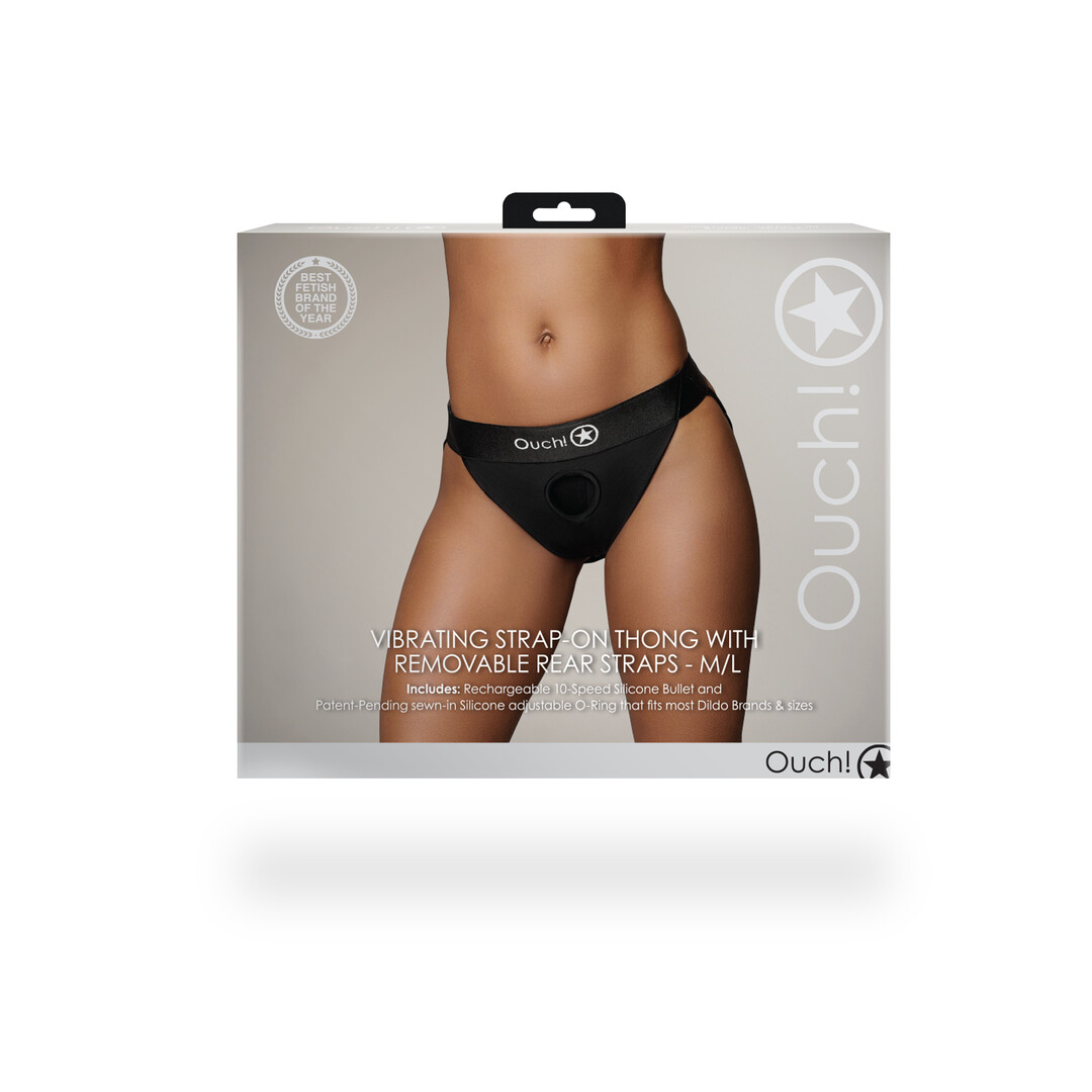 Vibrerende Strap-on Thong met Verwijderbare Butt Straps - M/L - Zwart - Afbeelding 3