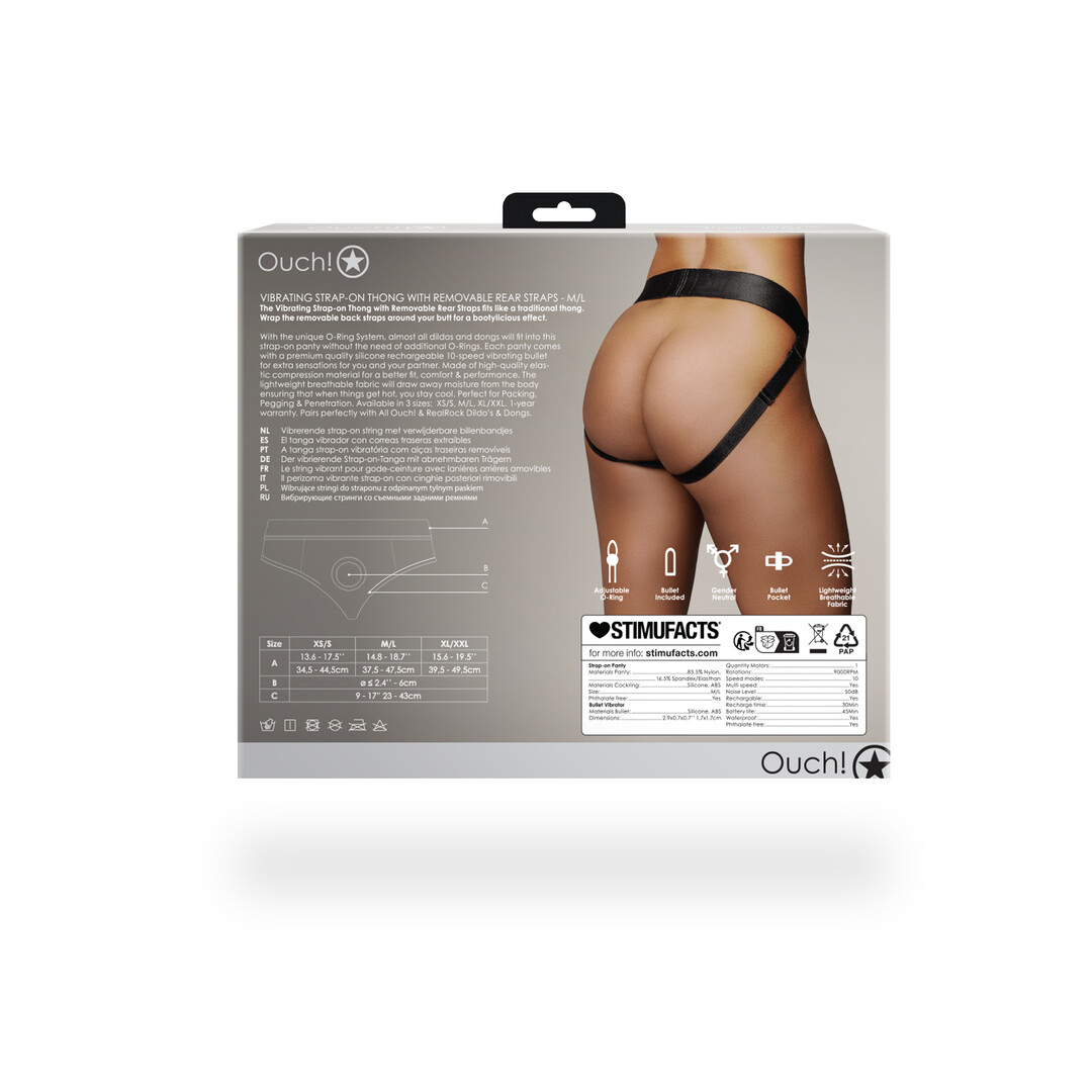 Vibrerende Strap-on Thong met Verwijderbare Butt Straps - M/L - Zwart - Afbeelding 4