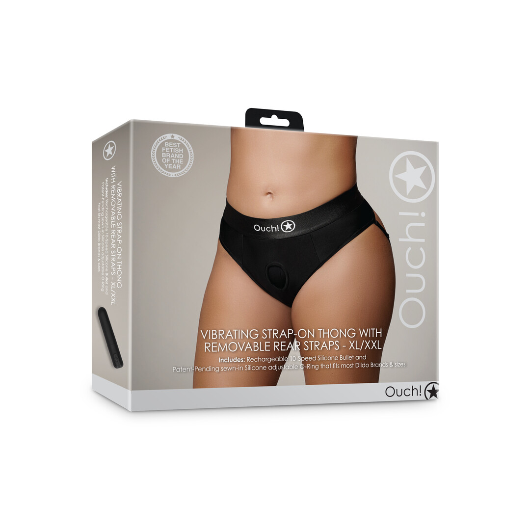 Vibrerende Strap-on Thong met Afneembare Butt Straps - XL/XXL - Zwart - Afbeelding 2