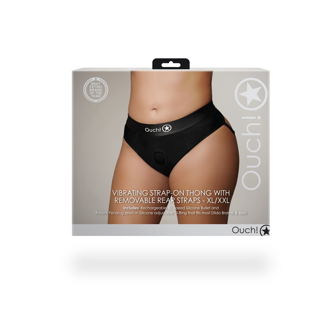 Vibrerende Strap-on Thong met Afneembare Butt Straps - XL/XXL - Zwart - Afbeelding 3