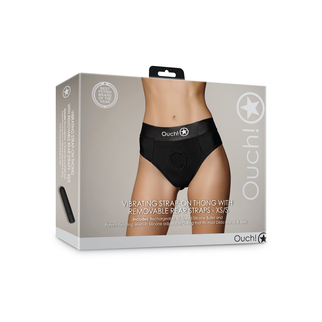 Vibrerende Strap-on Thong met Verwijderbare Butt Straps - XS/S - Zwart - Afbeelding 2
