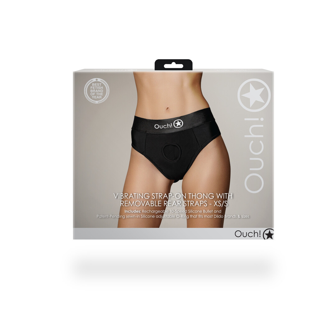 Vibrerende Strap-on Thong met Verwijderbare Butt Straps - XS/S - Zwart - Afbeelding 3