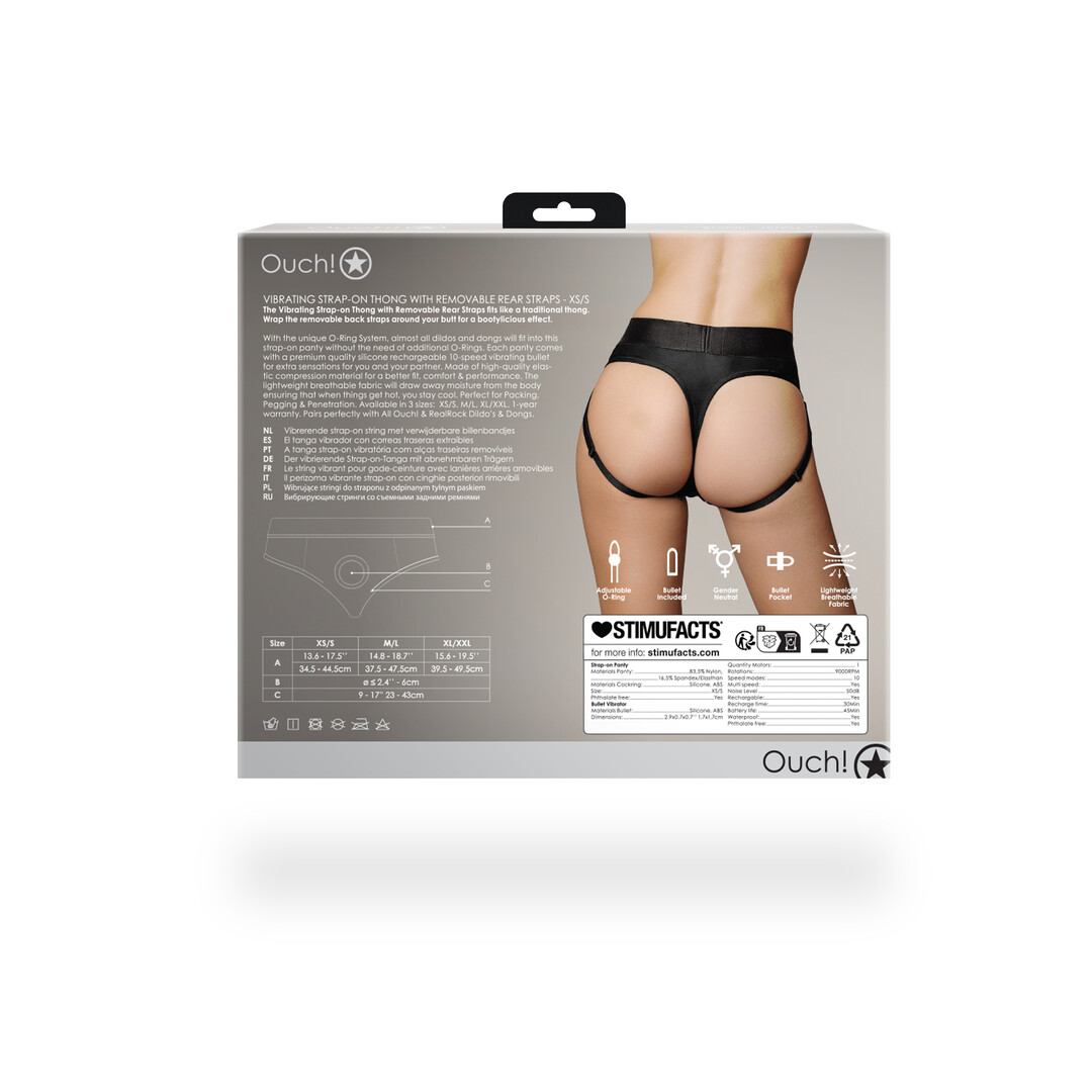 Vibrerende Strap-on Thong met Verwijderbare Butt Straps - XS/S - Zwart - Afbeelding 4