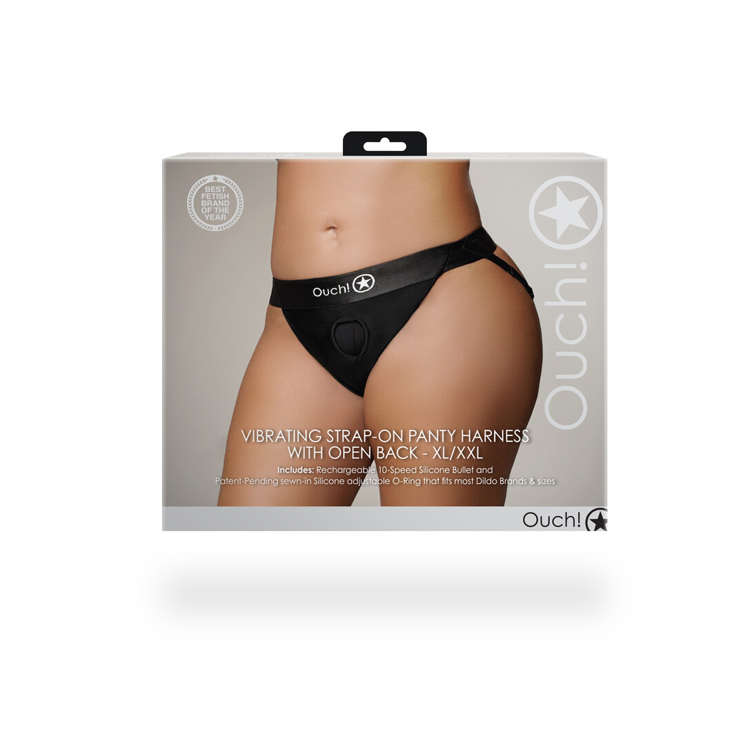 Vibrerende Strap-on Panty Harness met Open Rug - XL/XXL - Zwart - Afbeelding 3
