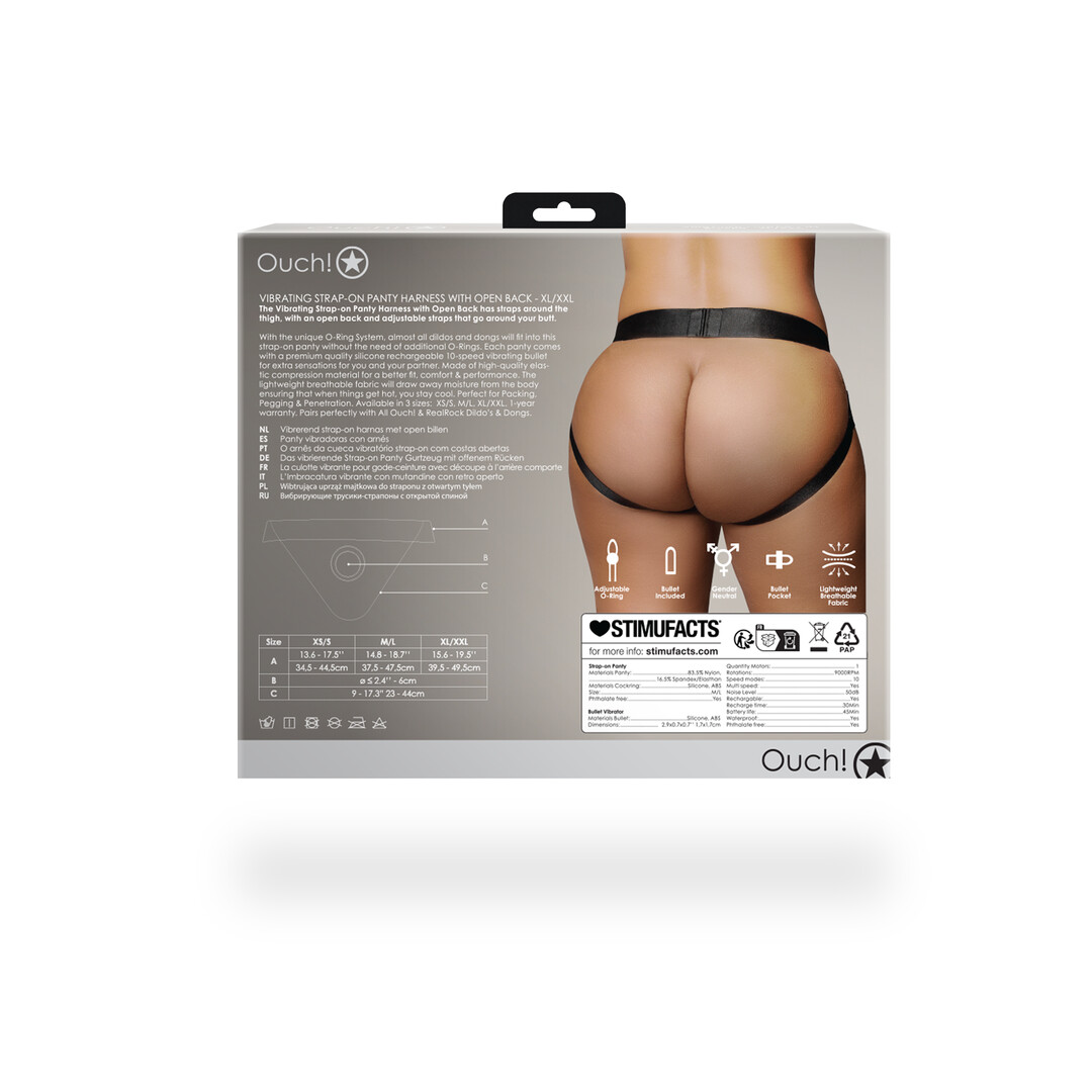 Vibrerende Strap-on Panty Harness met Open Rug - XL/XXL - Zwart - Afbeelding 4