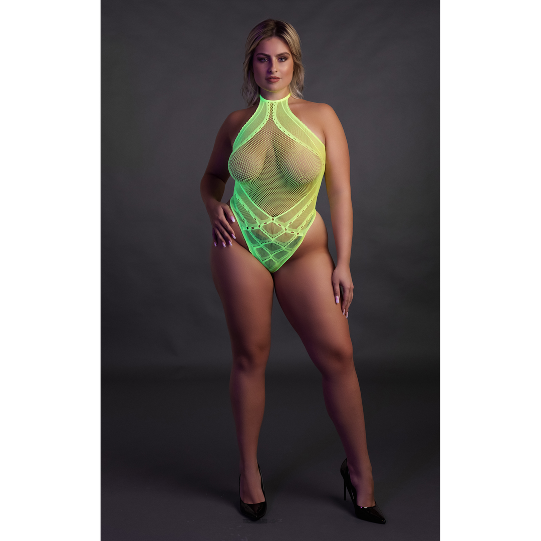 Body met Halternek - Plus Size - Neon Groen - Afbeelding 4